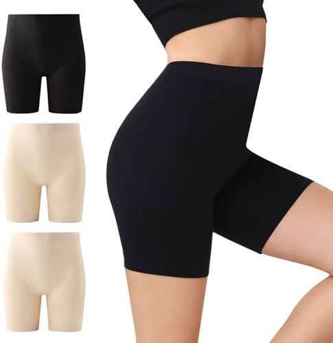 IceCony Leggins Cortos Mujer Pantalon Antirozaduras Bragas Antirozaduras Bragas Culotte Boxer Mallas Cortas Pantalón Deporte Shorts Deportivos Leggings Ciclista Negro Beige L Pack de 3