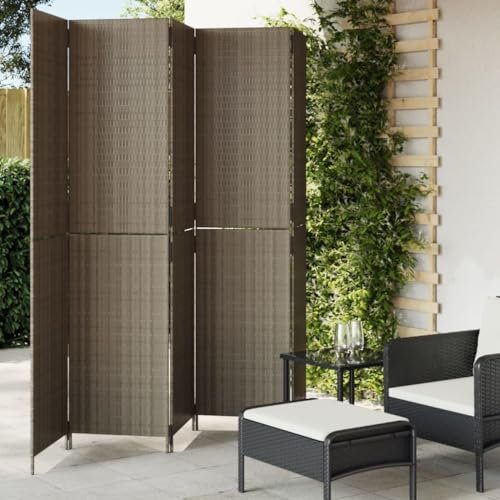 Homgoday Lot de 5 paravents pliables - Séparateur de pièce de jardin - Brise-vue pour l'intérieur et l'extérieur - En polyrotin - Gris - 245 x 200 cm
