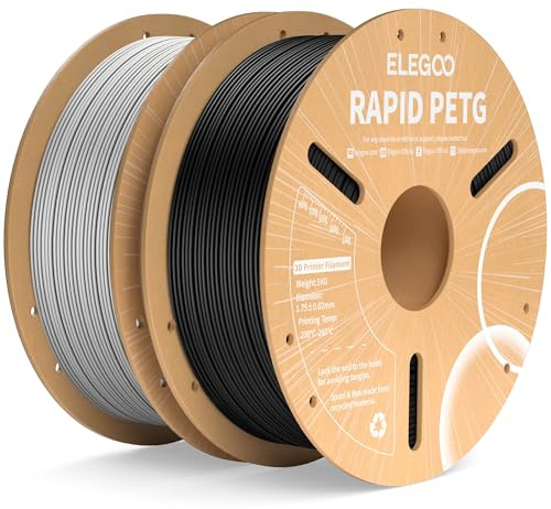 ELEGOO Rapid PETG Filament 1.75mm Schwarz & Grau 2KG | High-Speed bis 600mm/s 3D Drucker Filament, Maßgenauigkeit +/- 0,02mm, 1kg Spule (2.2lbs), Kompatibel mit FDM 3D Drucker