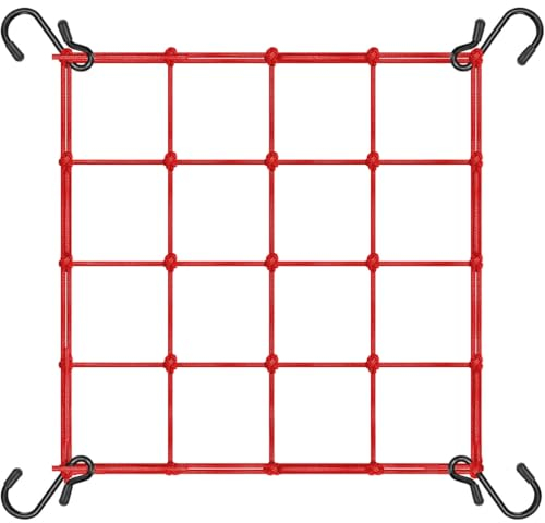 Rete Ragno Elastica, Accessori Moto, Corda Elastica Con Gancio per Casco e Bagaglio, Rete Bicicletta e Portapacchi, Rosso, 25x25cm