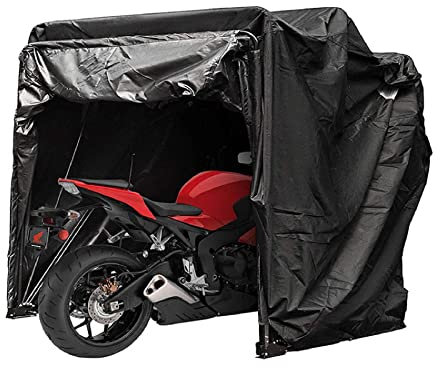 Motorbike Cover 600D Oxford Waterproof Outdoor Protection Storage Tent - Heavy Duty Anti Dust Rain, Fits Most Motorcycles, All Season - Black
