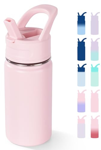 Fijinhom Kids Water Bottle for School, 360ml/12oz, Toddler Water Bottles with Straws, Stainless Steel Vacuum Insulated Water Bottles for Boys&Girls, Leak-Proof, BPA-Free,Pink