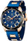 LIGE Uhren Herren, 3ATM Wasserdicht Chronograph Analog Quarz Leuchtende Datum Armbanduhr Uhren, Großes Zifferblatt Klassisch Modisch Elegant Uhr Geschenk für Herren, Gold Bleu Armband aus Silikon