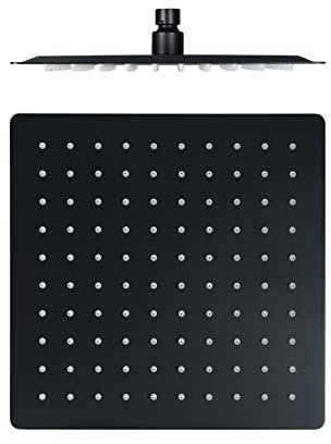 Mattschwarzer Regenduschkopf aus 304 Edelstahl, ultradünner Hochdruck-Duschkopf mit verstellbarem Winkel, Wasserfall-Duschkopf für einfache Reinigung, quadratisch, 25,4 cm