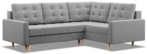 Mebligo - Ecksofa mit Schlaffunktion und Bettkasten Elma Bonellfedern, Eckcouch mit Ottomane Rechts, Sofa L Form (BxTxH) 223 x 172 x 92 cm, Couch Wohnzimmer, Ecke Sofa, Grau (Lux 32)