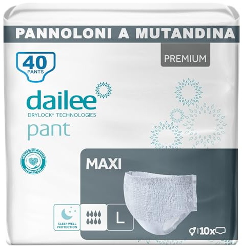 Dailee Pants Maxi L - 40x Couches Adultes, Couche Culotte Incontinence Femme et Homme - 4 Paquets de 10 Slip Incontinence, Culotte Jetable