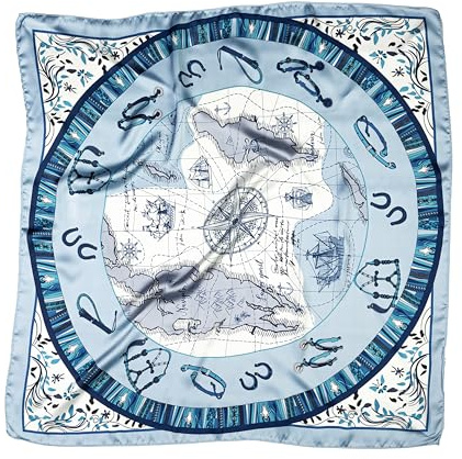 MAPIMANIA - Pañuelo cuello mujer en seda 70x70 cm fantasia azul, bandana saten, bufanda moda, pañuelos cabeza, cuello y bolso