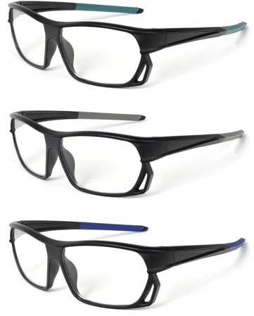 kollyseek 3Paia Occhiali da Lettura Presbiopia Sportivi Uomo Donna Luce Blu | Confezione 3 design sportive di prese d'aria, antiscivolo, adatto a ogni tipo di viso unisex, Verde, Grigio, Blu, +1,50