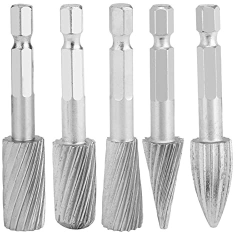 Lot de 5 fraises rotatives en carbure, tige hexagonale 1/4 pouce, double coupe, pour meuleuse, outils pour quincaillerie en aluminium et en fer