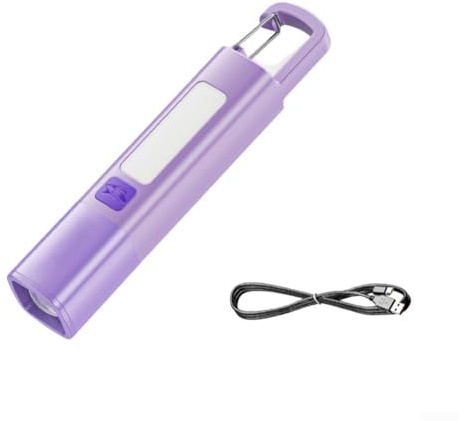 Torcia a LED compatta, 300 lumen, zoomabile, con batteria ricaricabile integrata, perfetta per uso esterno (viola)