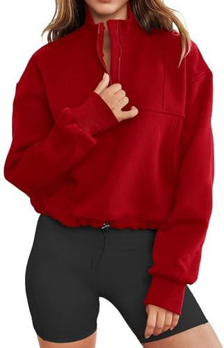 LACOZY Womens Half Zip Oversized Sweatshirts Casual Pullover Long Sleeve Shirts Fall Fashion 2025 Winter Clothes Red M