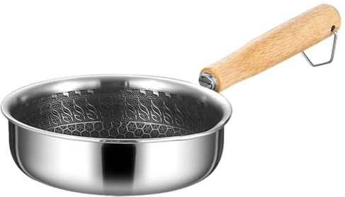 Sosoport Sartén Inoxidable con Mango de Madera Sartén Antiadherente Panal para Freír Huevos y Filetes Distribución Uniforme de Calor Fácil de Limpiar