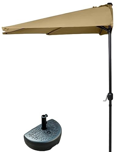 Parasol de terrasse demi-rond de 300 cm à fixation murale pour terrasse, piscine et plage avec base (couleur : kaki) protection UV et auvent résistant au vent