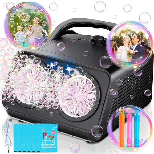 Bubble Machine - 22000+ Bubbles Per Minute, Automatic Bubble Maker, Bubble Machine for Kids, Portable Bubble Machine, Powered by USB or Batteries, Outdoor Indoor Birthday Party (Black)