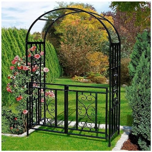 Treillis d'arche de jardin en métal 114 x 210 cm - Pergola noire robuste pour plantes grimpantes et roses - Arche de mariage avec treillis de portail pour décoration de jardin