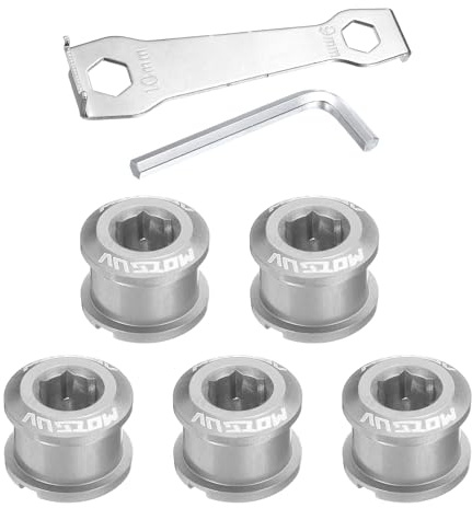 QUARKZMAN 5 Stück Einzelkranzschrauben M8 Aluminiumlegierung Fahrradkurbelgarnitur Mutter Kettenblatt Schrauben Mit Bergschlüsseln Für Rennrad Mountainbike Silber