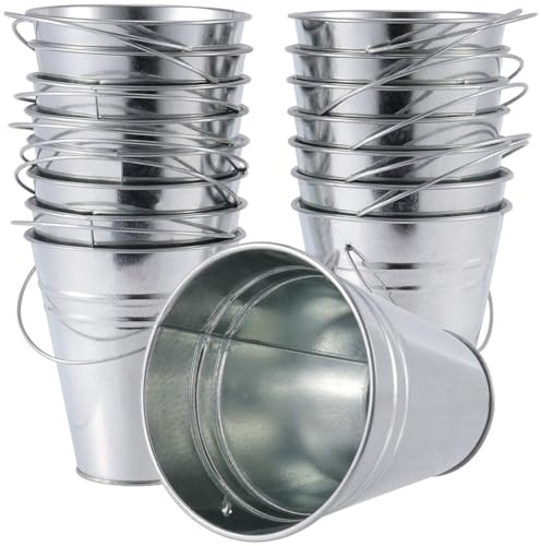 Koolenry 16 PCS Galvanized Metal Bucket with Handle, Galvanized Planter Pail for Balconies, Gardens, Patios, Office, Parties