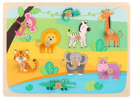 LLTCMYGS Montessori Waldtiere Holzsteckpuzzle, Lernspielzeug zur Förderung der Tierkenntnis