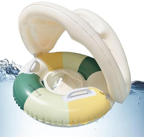 simning flottör med baldakin, parner uppblåsbar babypool flytt, småbarn pool ringdräkt, avtagbart solskydd säkerhetssäte, skyddande takleksak, för nyfödda barn småbarn ålder 3-36 månader