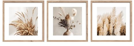 STYLER Bilder Set Subtle Nature 3x 30x30 cm (AUFHÄNGFERTIG) mit hochwertigem Holzrahmen – Natürliche Ruhe für Ihr Zuhause – Beige Creme Braun Minimalistisch Boho Natur
