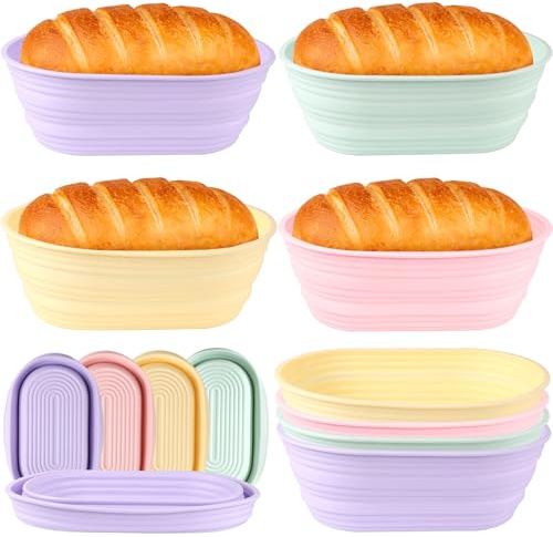 4 Pack Silicone Sourdough Proving Baskets, 25cm Oval Foldable Bannetons | Food Grade Silicone, Non-Stick, Oven & Microwave Safe, for Sourdough Bread Baking, 4 Colours