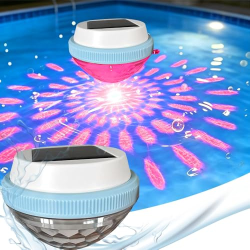Nzkeuf 2 Stück Poolbeleuchtung Solar, 7 Farbwechse Solarleuchten Teichbeleuchtung, IP67 Wasserdichte Pool Lichter Schwimmend, Schwimmende Solarleuchten für Schwimmbad,Pools,Teich,Brunnen,Wasserparks