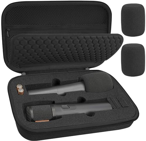 Geekria Wireless Microphone Case Compatible with JBL Wireless Two Microphone System, JBL PartyBox, Bietrun, Handheld Dual Mic Protective Travel Bag with 2 Mic Covers (Black)