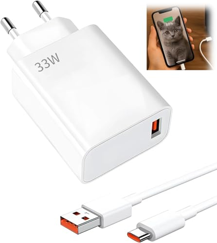 Caricabatterie rapido da 33 W per Xiaomi, con cavo USB C da 1.5 m, per adattatore da 33 W per Xiaomi Redmi Note 14 Pro,15T 15 14 Poco X7 Pro F7 Ultra, disponibile per altre marche.