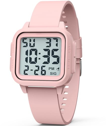 DTKID Orologio Sportivo Digitale Unisex, LED, Sveglia, Cronometro (Rosa) | Orologio Outdoor con Retroilluminazione LED, Sveglia, Cronometro e Visualizzazione Data.