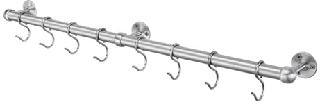 Stiley Living 600mm Kitchen Utensil Rail with 8 Hooks (Stainless Steel) | 600mm rail with 8 sliding S-hooks, 2 end brackets and 1 centre bracket; screws and fitting instructions included.