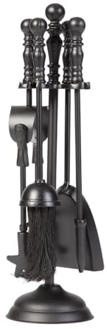 Dibor Companion Set Cast Iron Fireside Tools Matte Black Brush Shovel Poker Tongs (DB16)