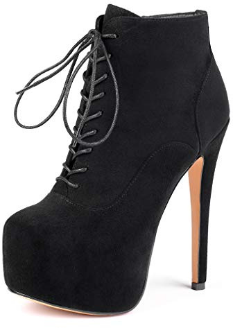 elashe- Stivaletti Donna con Tacco - 15CM Scarpe col Tacco con Plateau - Classiche Stivaletti Donna Inverno Nero-Suede EU40