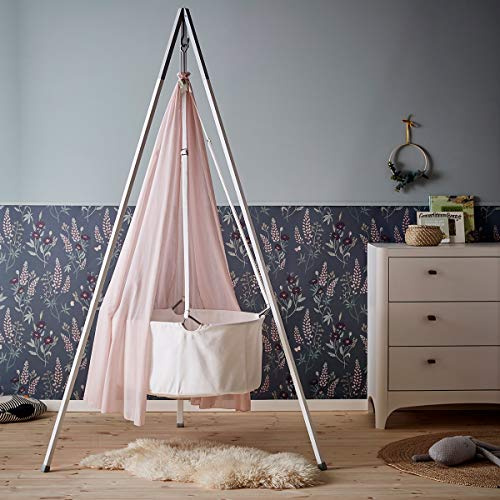 Leander - Set per culla, completo incluso: culla bianca con treppiede bianco, velo dusty rose, 2 lenzuola con angoli bianchi, 1 coprimaterasso