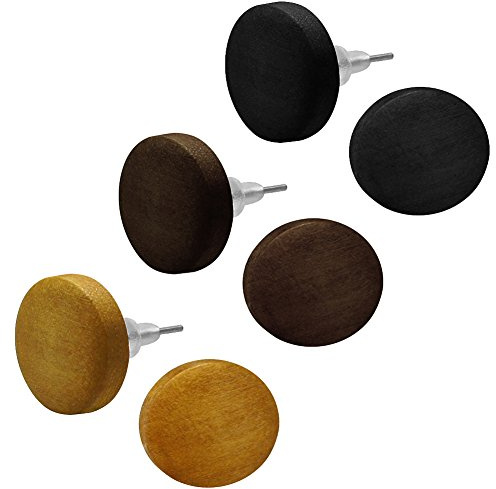 Soul-Cats 1 Paar Holz Ohrstecker in drei natürlichen Farben braun beige schwarz, einzeln oder als Set