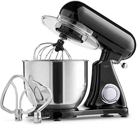 Kapplico Powerful 2200W Electric Food Stand Mixer with Large 7L Bowl, 3 Attachments included - Dough Hook, Whisk and Egg Beater, Splash Guard, 6 Speeds, Black