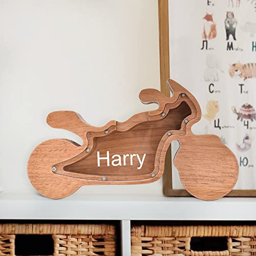 Kenon Tirelire en Bois personnalisée pour Enfants, Motif Animal de Cochon - Décoration Maison, Salon, Chambre à Coucher, Cadeau garçon ou Fille Noël, Anniversaire, Nouvel an (Ours) (Moto)