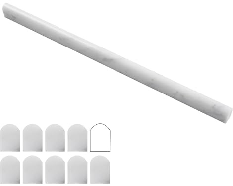 Lovdeco Carrara White 1/2 X 12 Marble Pencil Liner Tile, Edge Trim Molding for Shower and Backsplash, Bullnose Tile Trim Polished, 10 Pcs/Box