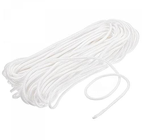 sourcing map Nylon Rope Solid Braided 1 Roll of 0.15 Inch x 98.4 Foot Rope for Bundling, Clothes Rope, Flagpole Rope, Packaging Rope, White 4mm x 30m(D x L)