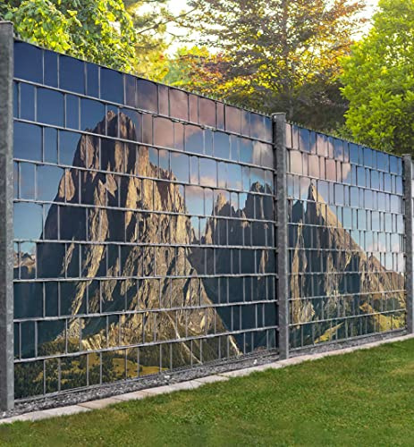 MyMaxxi Infinity Zaunsichtschutz - Gebirge mit Wäldern und Wolken - Sichtschutzstreifen für Doppelstabmattenzaun - Windschutz Sonnenschutz Blickdicht - Sichtschutz Garten Teil1-250x180cm