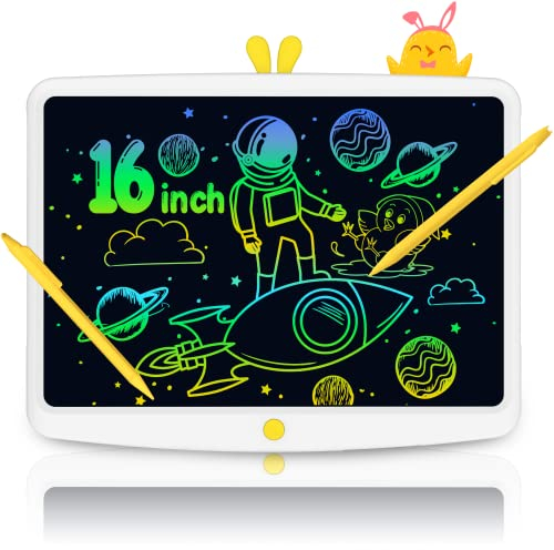 TUGAU LCD-Schreibtafel Maltafel-Zaubertafel 16 Zoll Schreibtafel für Kinder Bunte Display Elektronischer Zeichentablett, Geschenk Spielzeug für Mädchen Jungen (White)