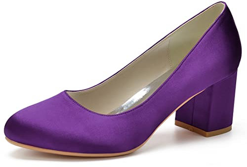 Scarpe da donna con tacco a blocco, 6 cm, con tacco basso, in raso, da sposa, Nviola., 39 EU