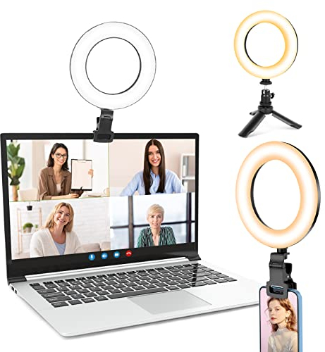 UBeesize Ringlicht Laptop, 6''Ringleuchte mit Stativ&Clip, Videokonferenz Licht 5 Beleuchtungsmodi/5Helligkeiten