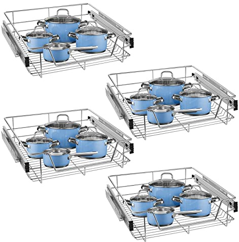 NAIZY 4x Teleskopschublade 60cm Breite anwendbar Küchenschublade Silber Küchen Regal aus Massiver Edelstahl Schrankauszug Küchenschrank (Tatsächliche Breite 57cm, 4 Stück)