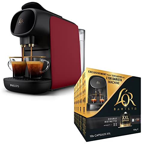 L'OR BARISTA Sublime Coffee Machine Red by Philips with L'OR Double Ristretto XXL 5X10PC, Double Shot, Aluminium Coffee Capsules (Total 50 XXL Capsules) Intensity 11