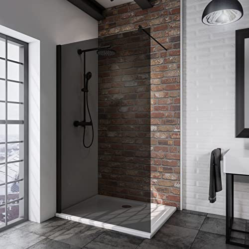 Schulte paroi de douche fixe à l'italienne 120 x 200 cm, barre 122 cm incluse, profilé noir, montage gauche droite, verre de sécurité antical fumé 6 mm, plage de réglage 118.0-120.5