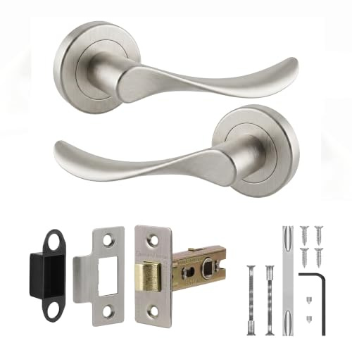 Decoranddecor Brushed Chrome Door Handles Internal Fire Rated Latch Set | CE marked, 2.5 inch tubular latch, solid aluminium, built to last Internal Door Handles, fits 35-42 mm doors, Nimbus Range