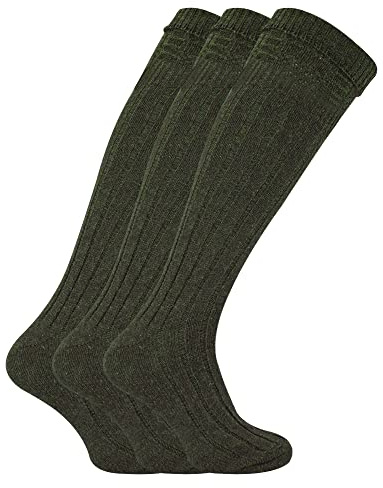 3 par knähöga kiltstrumpor för män | Strumpsnobb | varma långa ribbade ullstrumpor, Khaki, 40-45 EU
