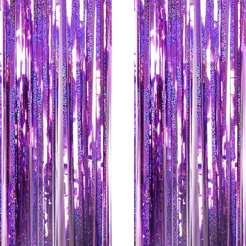AILEXI 2 confezioni 1M*2M tende frangia tenda luccicante decorazione della per compleanno forniture festa nozze - Viola