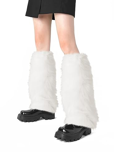 XEPST Scaldamuscoli in Pelliccia da Donna, Peloso Scaldamuscoli, Finta Pelliccia Morbida Boot Covers, Calzini Caldi al Ginocchio per Donne (Bianco)
