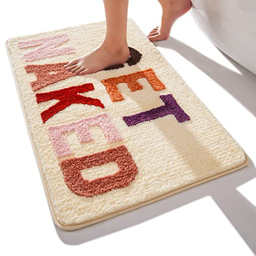 QJHOMO Get Naked Badematte, Beige, weiche Mikrofaser, rutschfeste Matte, maschinenwaschbar, 40 x 60 cm